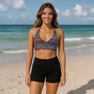 Anne Cole Halter Bikini Top Pick Up Stix Multicolor Swimwear Adjustable Size XS